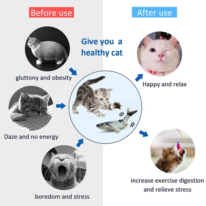 Floppy Fish Dog Toy, Floppy Fish Cat Toy, 11 Realistic Interactive Cat Toy for Indoor Cats with Catip, USB Charging Cat Chew Toy Allow Chew and Kick, Reducing Stress for Cats and Small Dog