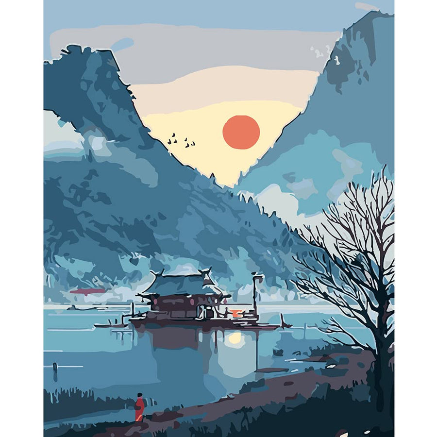 Landscape, Japanese Paint by Numbers for Adults Beginner, Lake, Home Wall Decor16x20 Inch