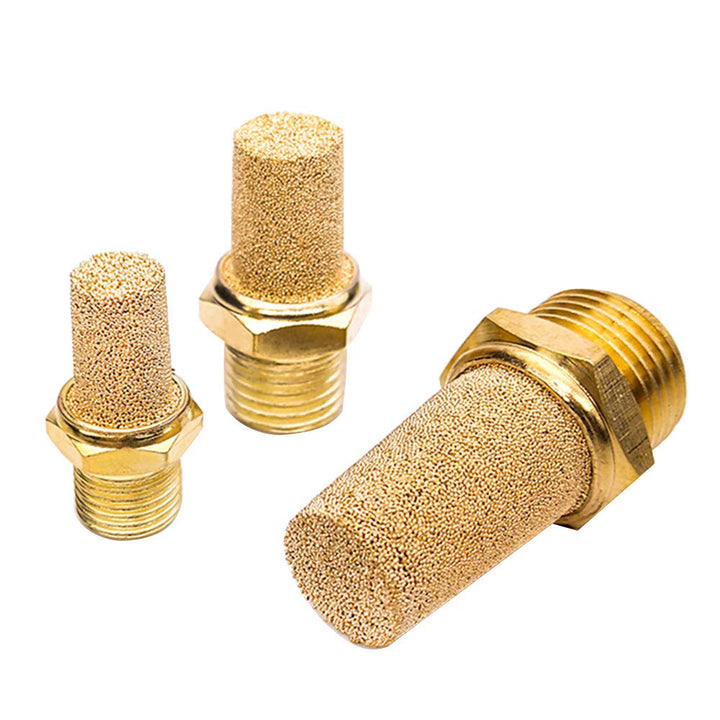Beduan 3 Pcs Pneumatic Brass Exhaust Muffler Filter, 1/2 Male Thread Hex Sintered Silencer Air Line Fitting