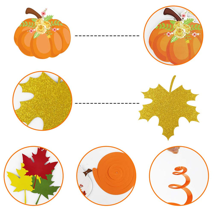 20Pcs Fall Party Hanging Swirl Decorations, Autumn Pumpkin Maple Leaf Thanksgiving Hanging Foil Swirls Streamers, Fall Themed Door Ceiling Decoration for Thanksgiving Halloween Birthday Party Supplies