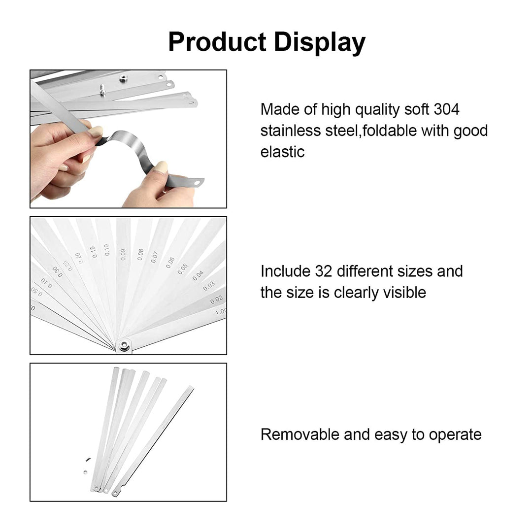 17 Blades Long Feeler Gauge 0.02-1.00 mm, Stainless Steel Feeler Gauge Dual Marked Metric and Imperial Measuring Tool(0.02-1.00 mm, 17 Blades)