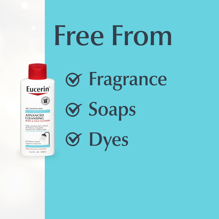 eucerin advanced cleansing body and face cleanser, 16.9 fluid ounce