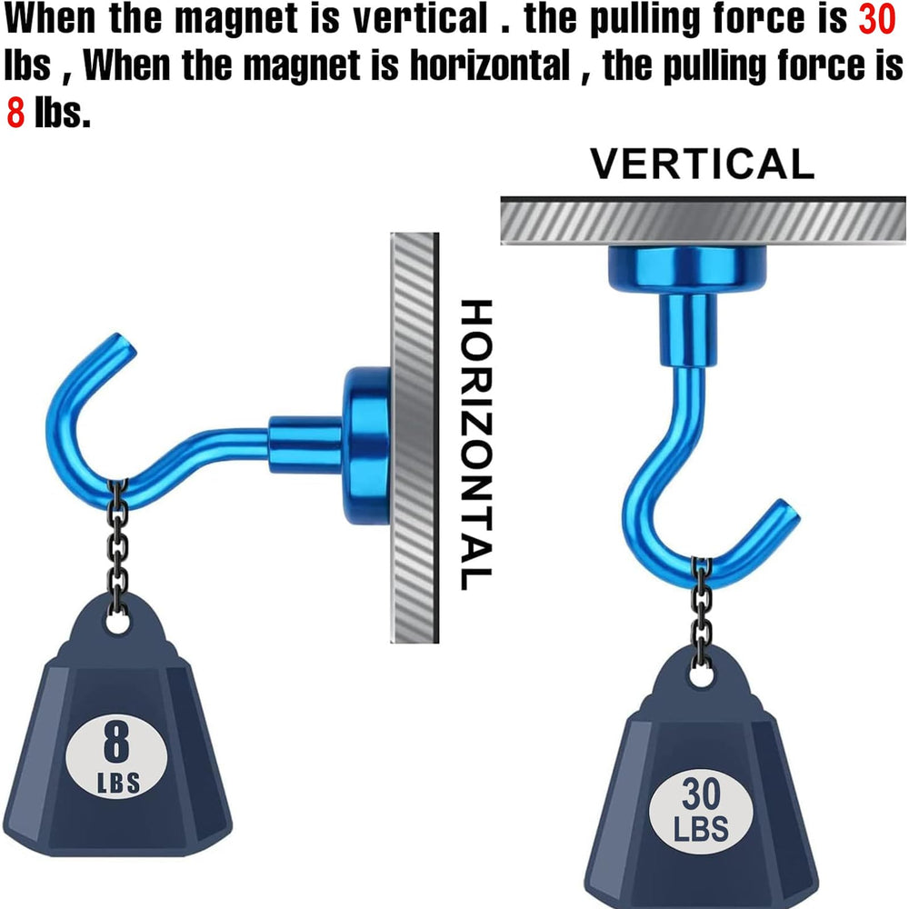 Magnetic Utility Hooks, 30Lbs Heavy Duty Rare Earth Magnet Hooks with Nickel Coating for Kitchen, Garage, Cruise, Classroom, Workplace and Office etc, 3 Packs (Blue)