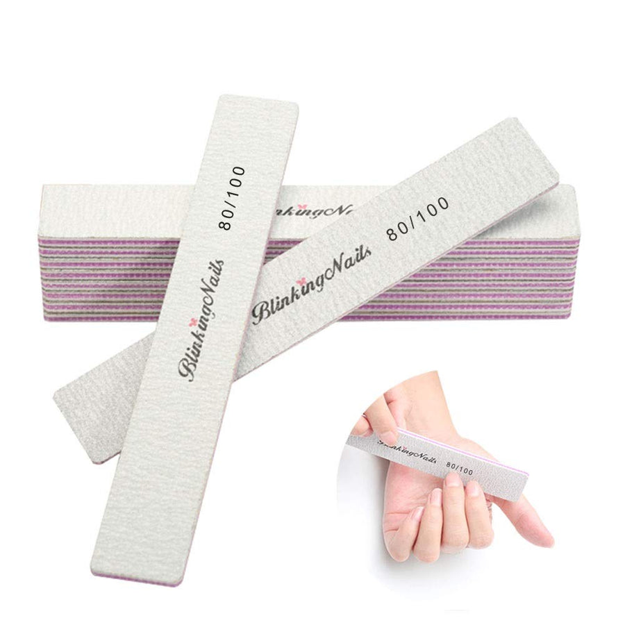 10Pcs Nail File 80/100 Grit Professional Nail Files and Buffers for Natural Nails Double Sides Washable Block Disposable Nail Files for Nail Art DIY or Nail Manicure Salon