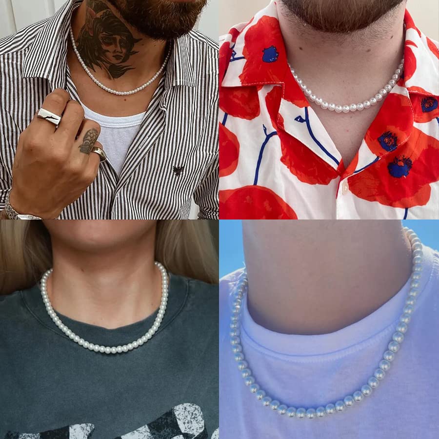 Pearl Necklace for Men,6mm White Mens Pearl Necklace,16
