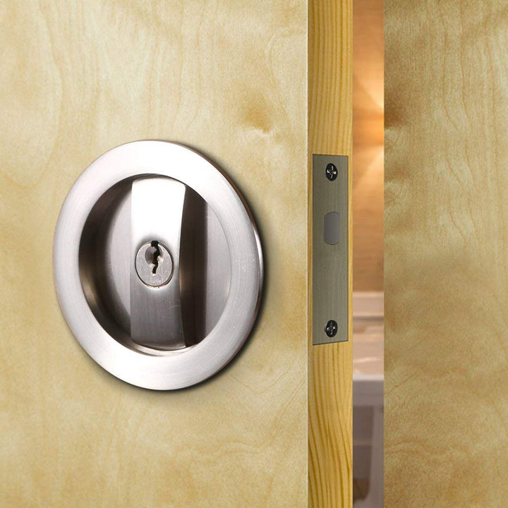 Invisible Barn Wood Sliding Door Gate Cup Handle Lock Hardware with Keys (Sliver (Dia-2.95)