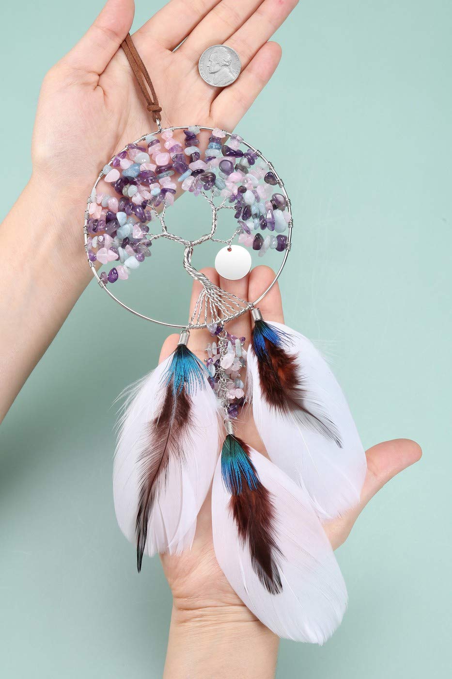 PESOENTH Chakra Tree of Life Dream Catcher Wall Hanging Decoration Dreamcatchers Chakra Stone Crystals Wall Car Decor Home Yoga Window Hanging Accessories Ornament Gift