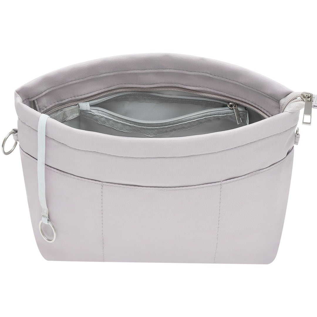 Purse Organizer Insert with Zipped Top for Tote Bag, Handbag Shaper with 13 Pockets, Grey XS