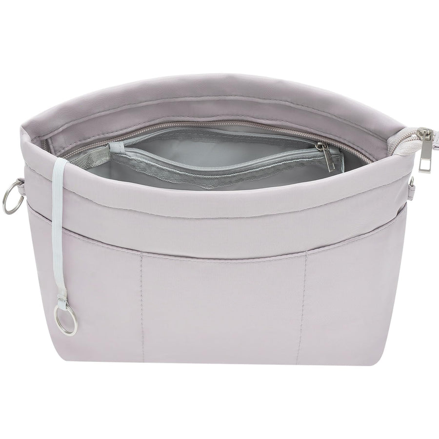 Purse Organizer Insert with Zipped Top for Tote Bag, Handbag Shaper with 13 Pockets, Grey XS