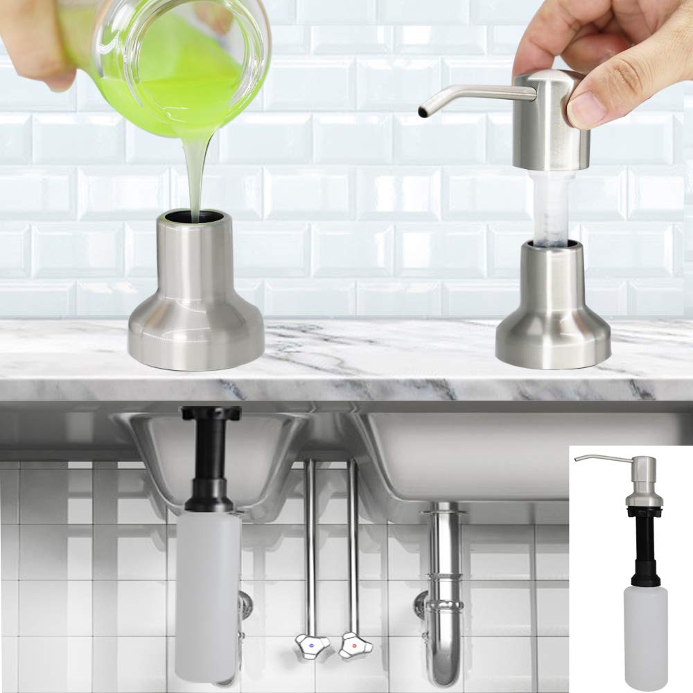 Kitchen Sink Soap Dispenser Brushed Nickel Countertop Soap Dispenser Pump with 47 Extension Tube Kit and 17 Oz Bottle Built in Bathroom Sink Soap Dispenser Dish Soap Pump