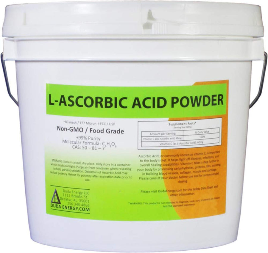 asc8p Pail of L-Ascorbic Acid Powder 99+% Food Grade USP36/BP2012 Naturally Fermented Pure White Crystals Form of Vitamin C, 8 lb.