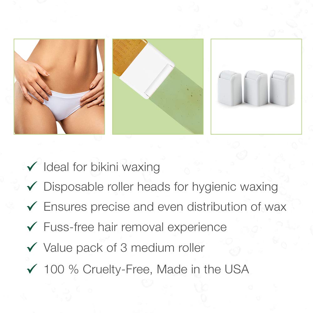 Medium Roller head, Bikini Roll-on Waxing System, 3-Pack