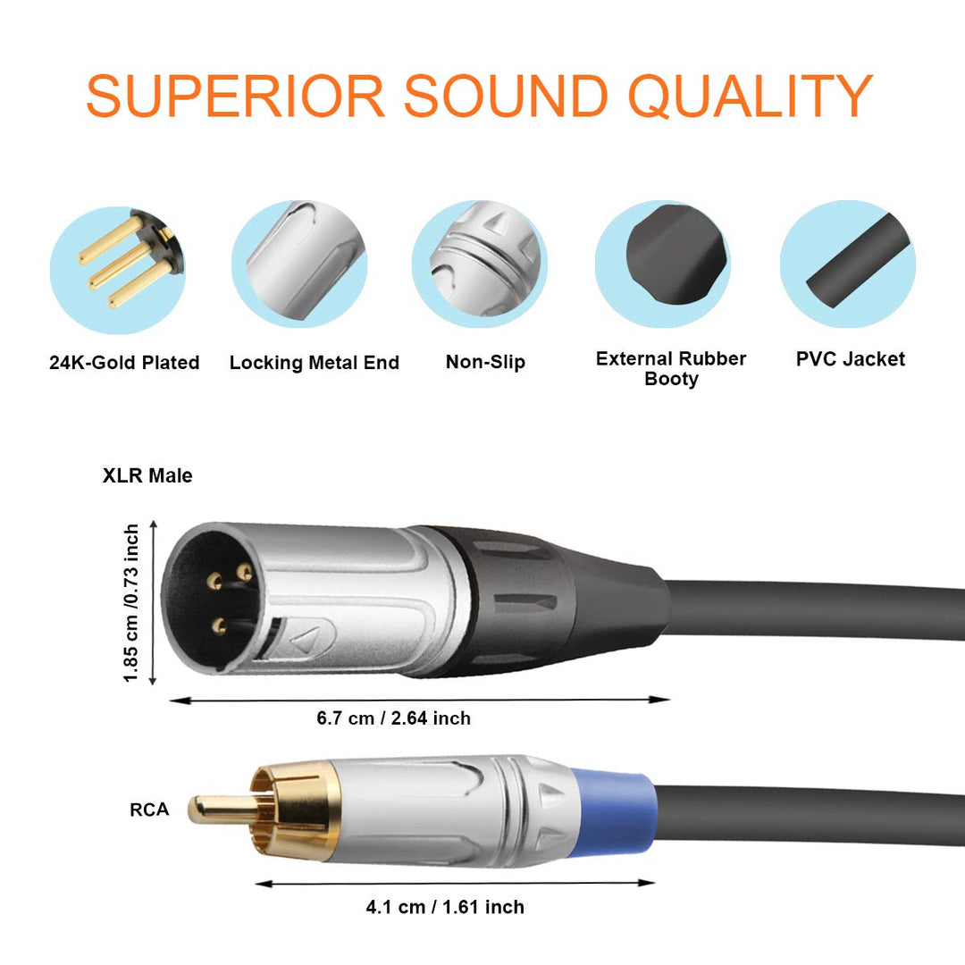 tisino 2 RCA to XLR Male Y Splitter Cable, Unbalanced D