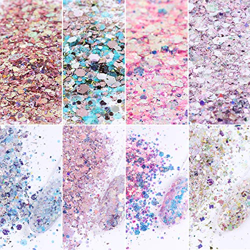 8 Boxes/Set Holographic Nail Glitter Mermaid Powder Flakes Shiny Charms Hexagon Nail Art Pigment Dust Decoration Manicure