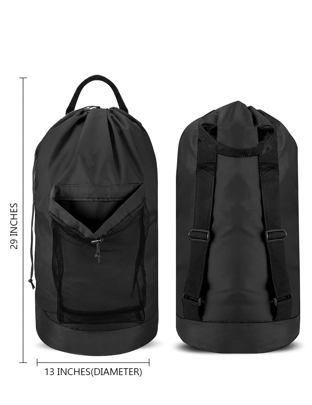 Backpack Laundry Bag with Shoulder Straps and Mesh Pocket Durable Nylon Clothes Hamper Bag with Drawstring Closure for College, Travel, Laundromat, Apartment