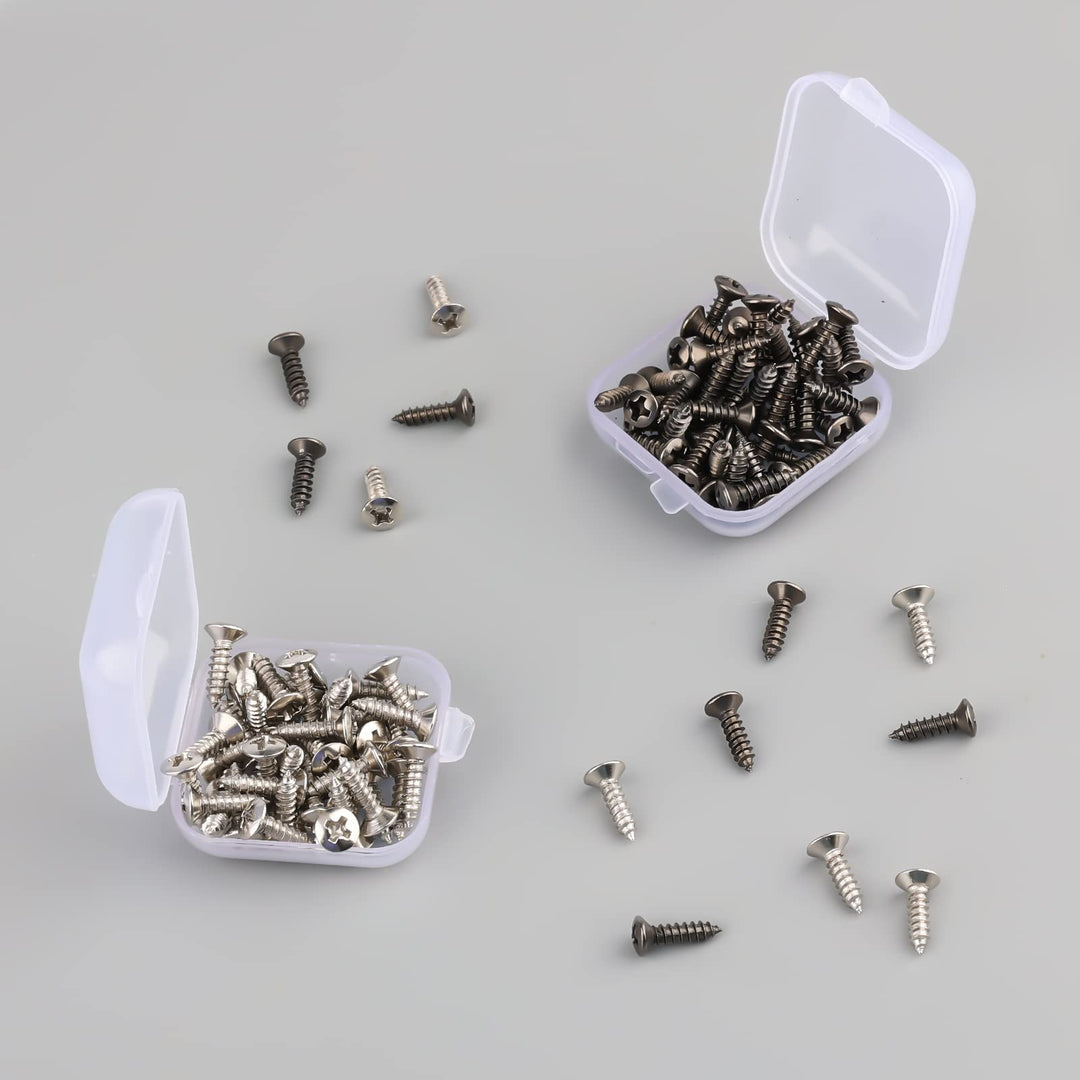 100 Pcs Guitar Pickguard Screws, Bass Pickguard Screw Set, Guitar Mounting Screws for Electric Guitar Electric Bass Guards (Light Black, Bright Silver)