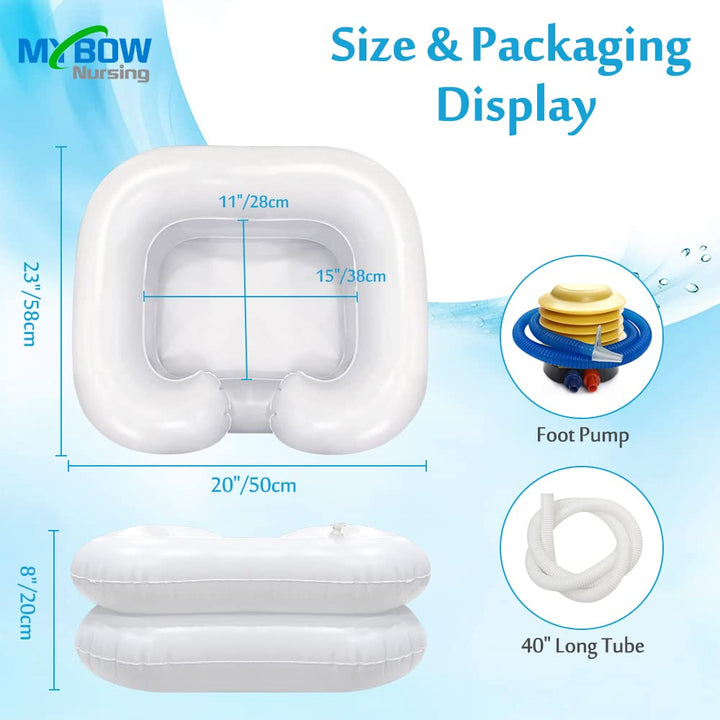 Inflatable Hair Washing Basin Portable Shampoo Bowl Hair Washing Sink for Bedridden Shampoo in Bed Inflatable Bedside Hair Wash Tub Head Washer for Disabled Handicapped - with Pump &amp; Drain Hose