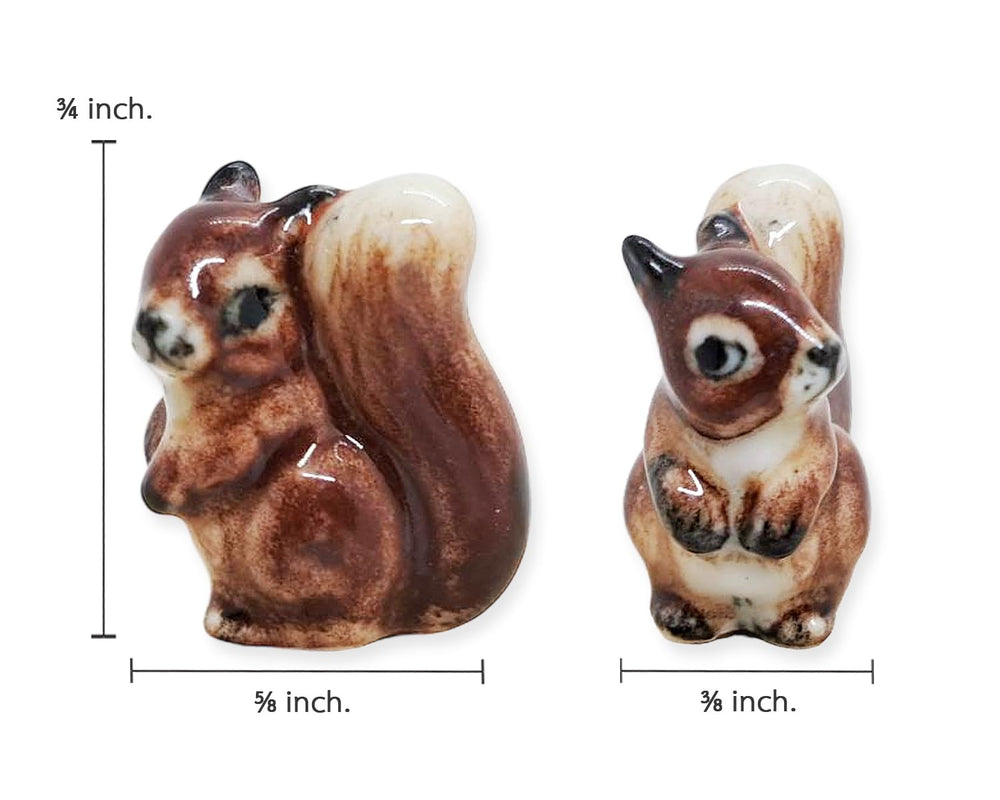 ¾ Tall Tiny Brown Squirrel Ceramic Figurine Porcelain Miniature Dollhouse Collectible Animals Replica Pottery Decor Gifts