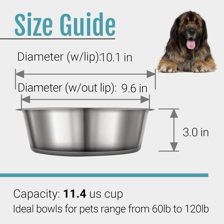 PEGYY11 Nonslip Stainless Steel Dog Bowls, 11.4 US Cup, 2 Count