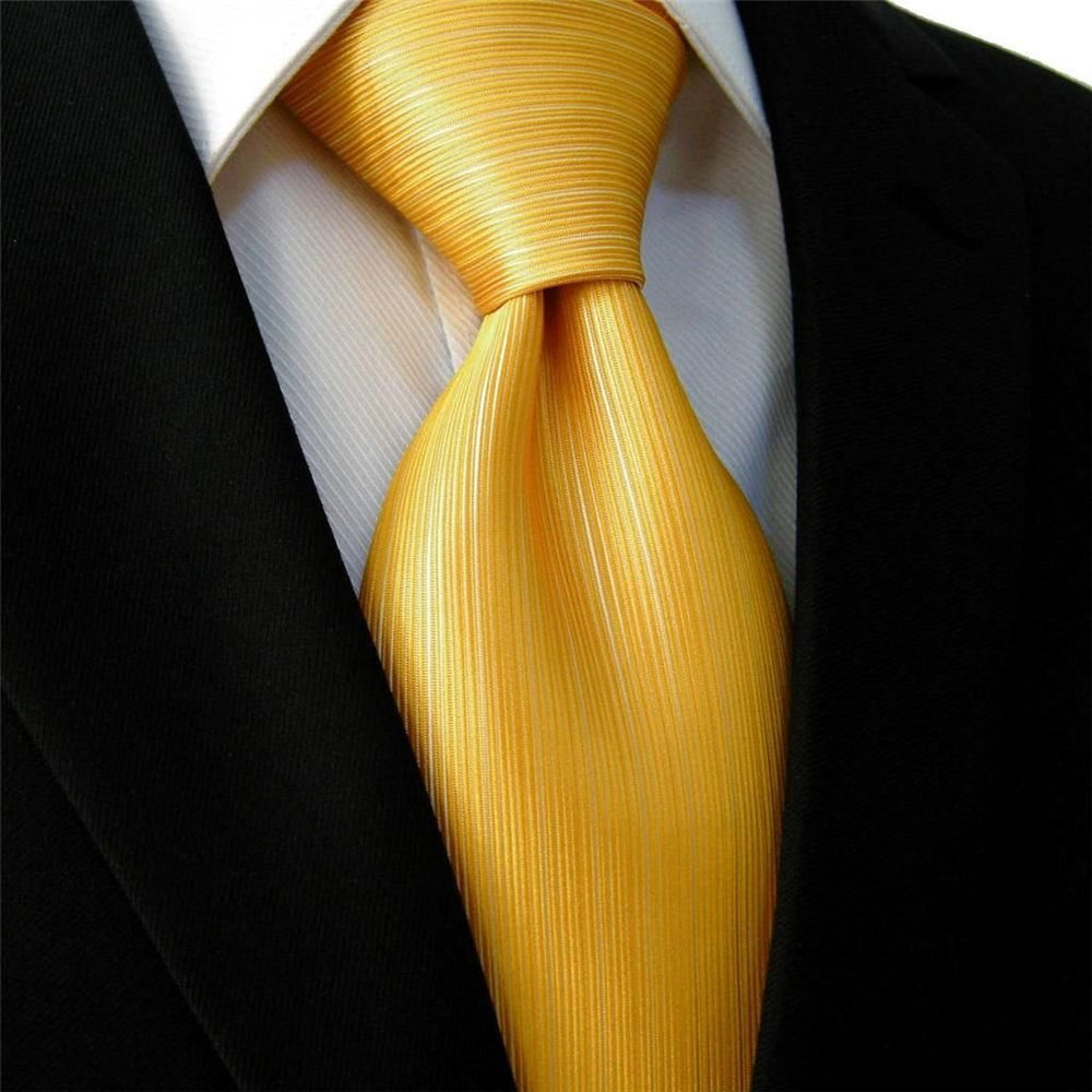 Executive Wardrobe Accessory, Handmade 100% Classic Silk Woven Solid Gold Men's Neck Tie, (3.4 Necktie) in gift box