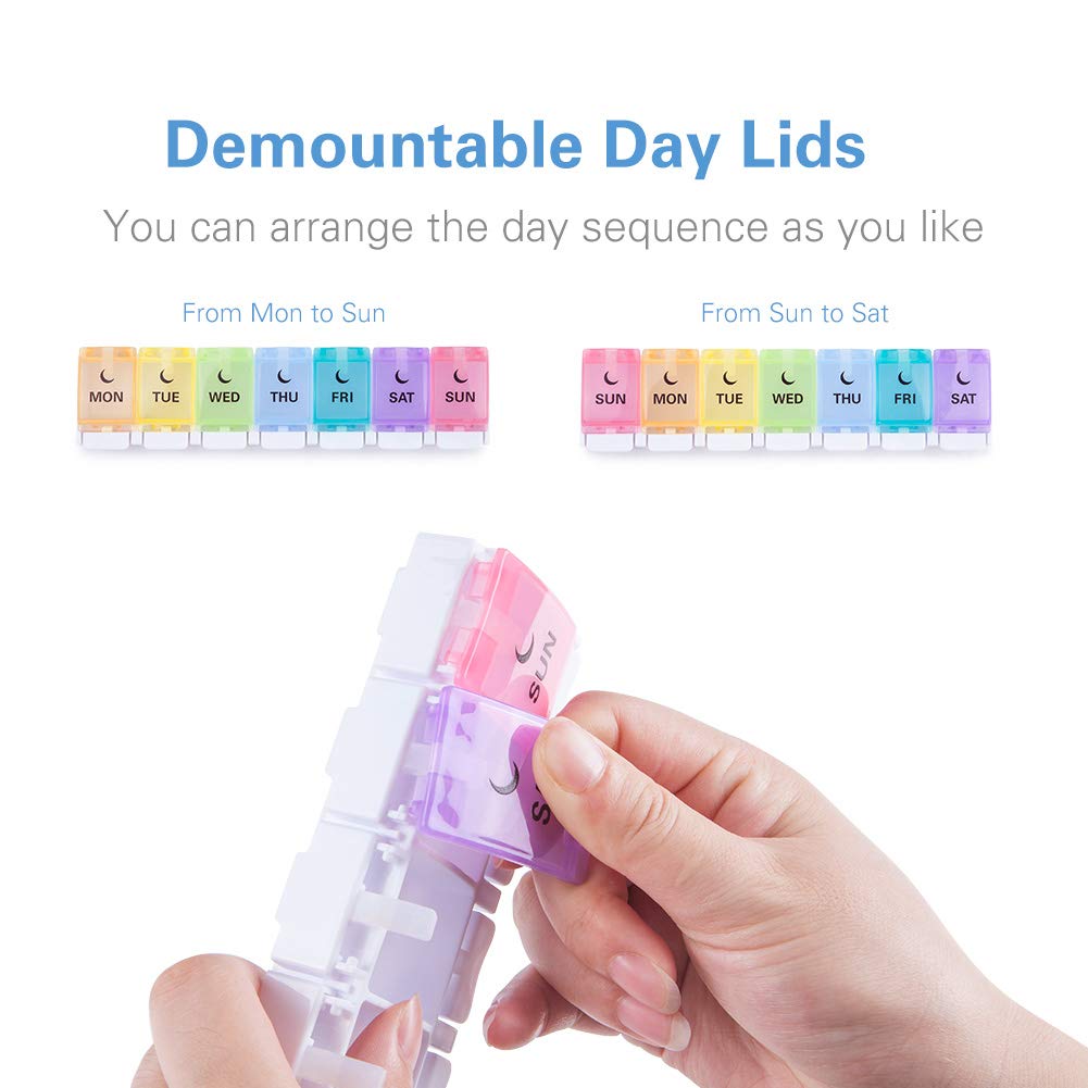 BUG HULL 7 Day Large Pill Organizer (Twice-a-Day), Push