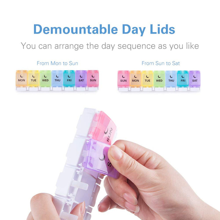 BUG HULL 7 Day Large Pill Organizer (Twice-a-Day), Push