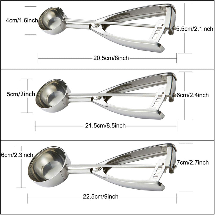 Cookie Scoop Set - #60/1 Tbsp, #40/2 Tbsp, #20/ 3Tbsp - 3 PCS Cookie Scoops for Baking Set of 3 - Cookie Dough Scoop - Made of 18/8 Stainless Steel