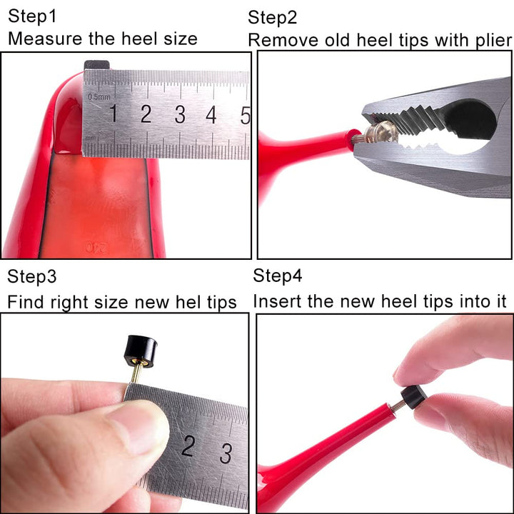 6 Pairs High Heel Tips Shoes Replacement Kit Black Durable Non-Slip U Shape Shoes Repair Tip Tap Cap for Women Size 11 12 13 mm