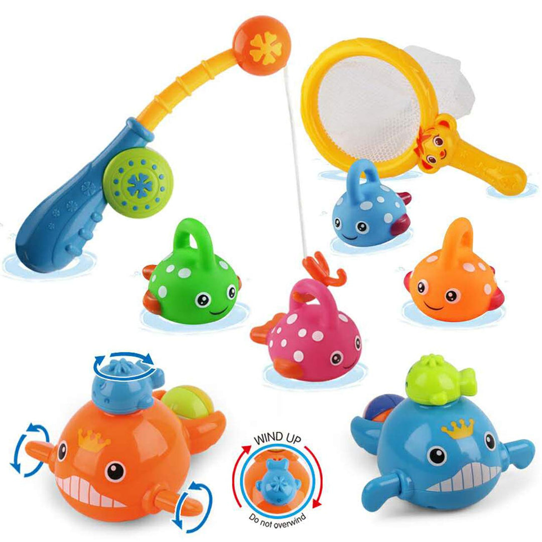 Bath Toys Fishing Games Swimming Whales Bath Time Bathtub Toy for Toddlers Baby Kids Infant Fish Set Age 18months and up