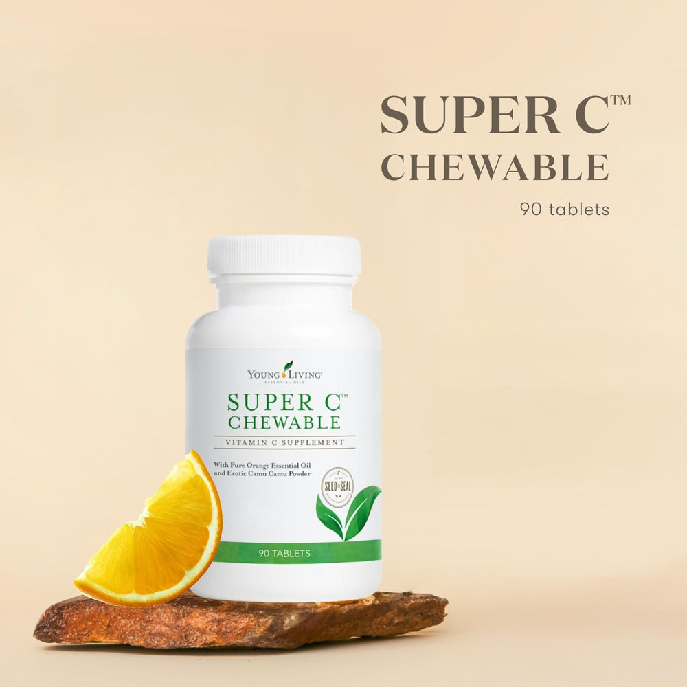 Super C Chewable Tablets 90ct - Vitamin C Supplement with Blend of Camu Camu, Acerola, Cherry, and Rose Hip Fruit Powder and Orange Premium Essential Oil
