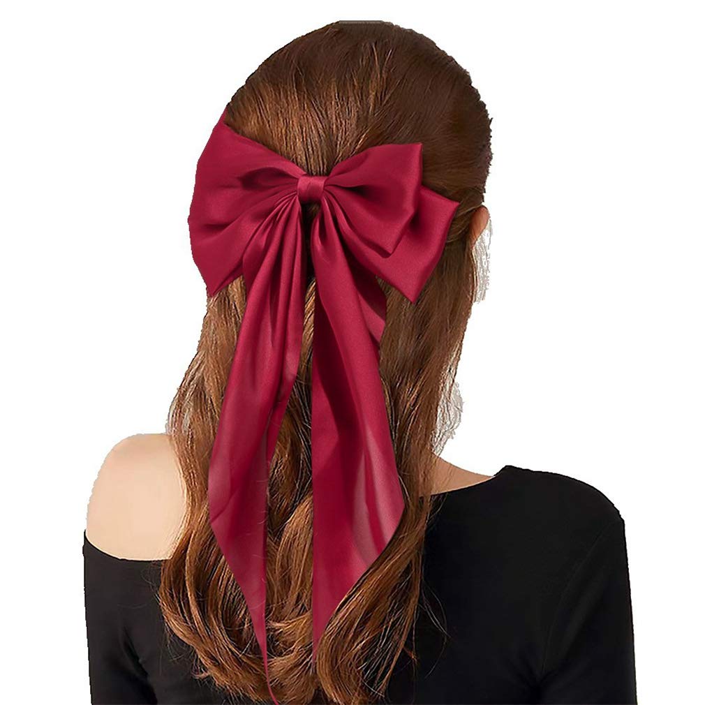 Ribbon Hairclip Vintage Satin Bow Bowknot Hairpin Women Hair Clip (Red) 1 Count (Pack of 1)