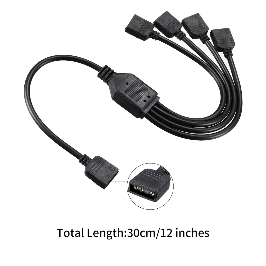 5V 3Pin Addressable RGB 1 to 4 Splitter Cable,Y-shaped Fan and Pc Led Strip Extension Cable,LED strip and ARGB fan connector,equipped with 4 male pins,53ARGB(1-pack)