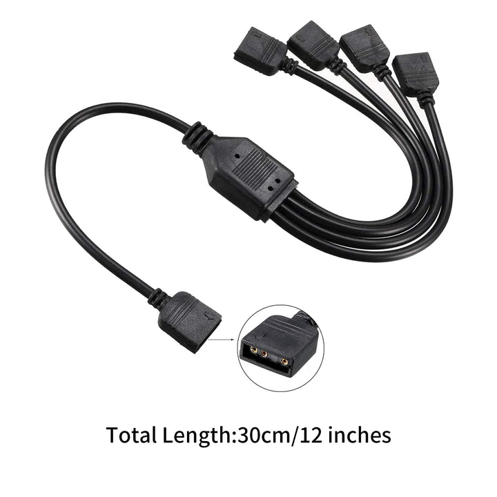 5V 3Pin Addressable RGB 1 to 4 Splitter Cable,Y-shaped Fan and Pc Led Strip Extension Cable,LED strip and ARGB fan connector,equipped with 4 male pins,53ARGB(1-pack)