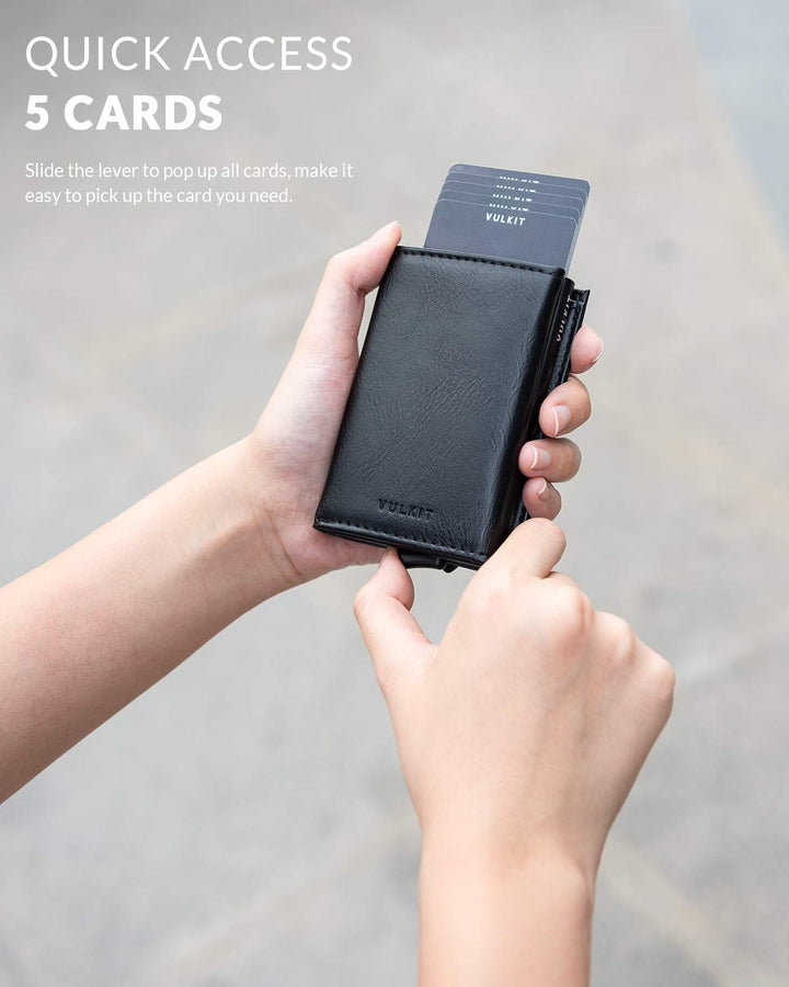 Pop up Wallet RFID Blocking Leather Credit Card Wallet with Banknote Compartment, ID Window &amp; Coin Pocket (Black)