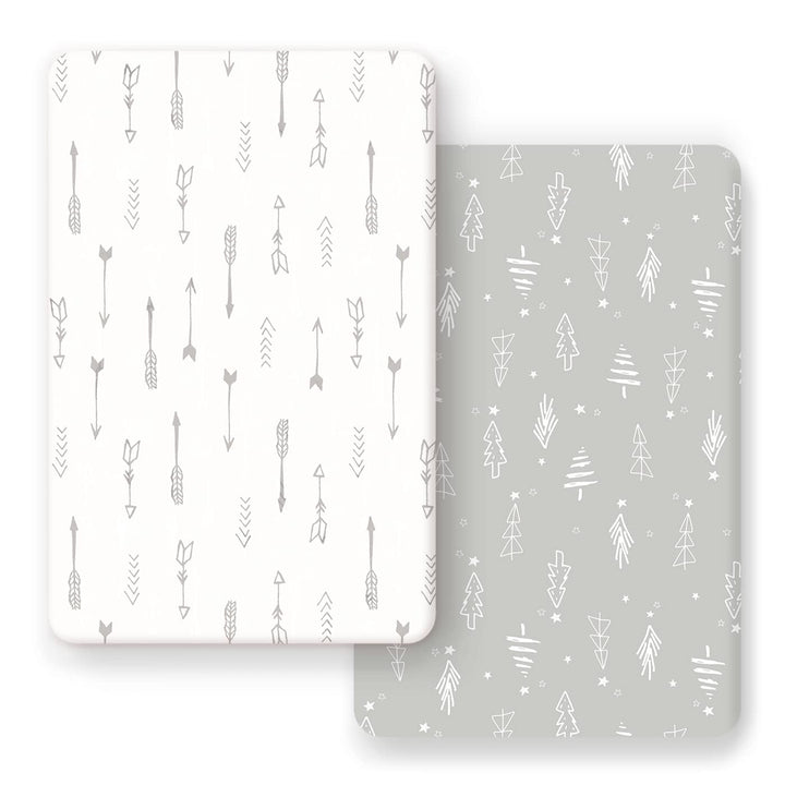 Stretchy Ultra Soft Jersey Knit Fitted Pack n Play Sheets Set 2 Pack, Portable/Mini Crib Sheets, Christmas Trees and Arrows for Girls and Boys