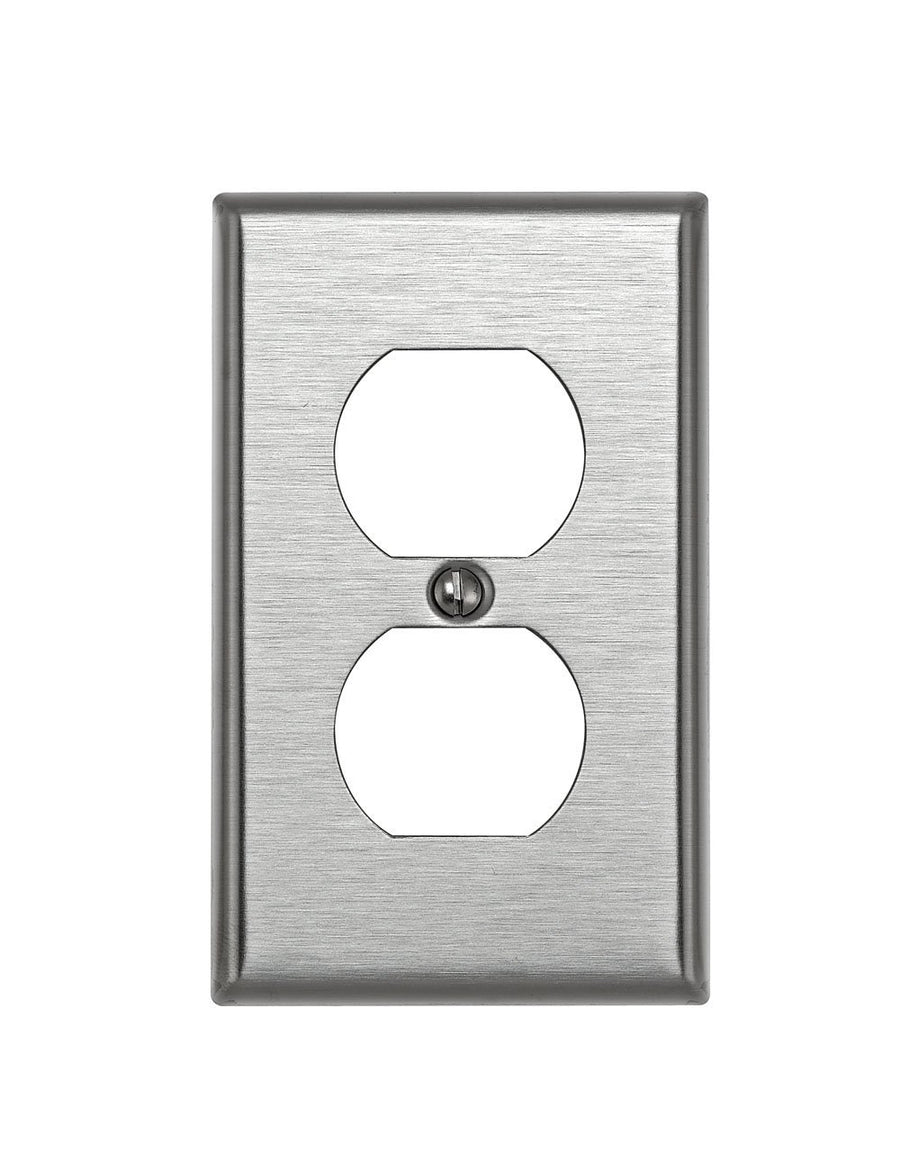 84003 1-Gang Duplex Device Receptacle Wallplate, Standard Size, Device Mount, Stainless Steel with Blue Protective Film