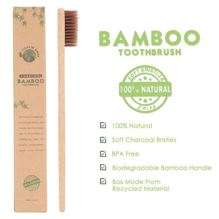 12 Pcs Bamboo Toothbrushes Biodegradable Soft Charcoal 