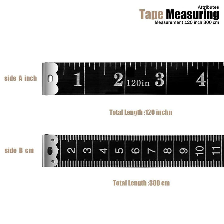 Tape Measure 300cm/120 Inch Double-Scale Soft Tape Measuring Body Weight Loss Medical Body Measurement Sewing Tailor Cloth Ruler Dressmaker Flexible Ruler Tape Measure (Black)2 Pack