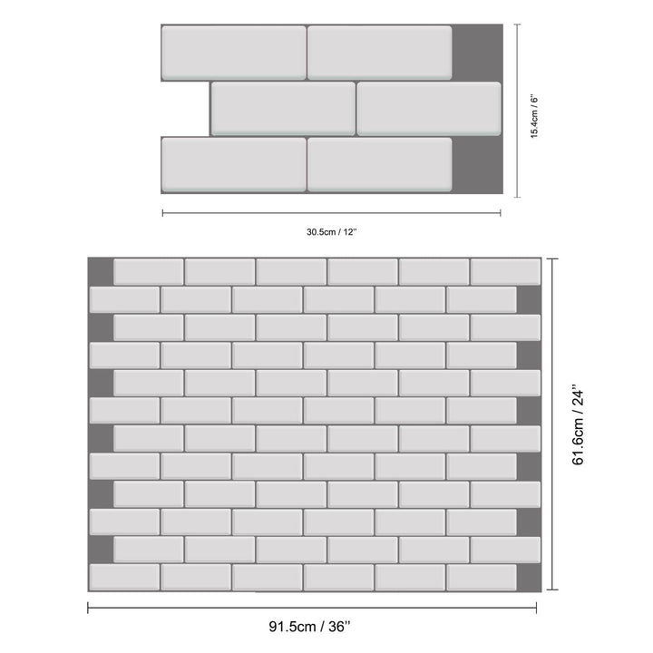 12 Sheets Peel and Stick Kitchen Backsplash Tile Stickers Self Adhesive Stick on Subway Tile 12 x 6 Bathroom Splashback Water Heat Resistant 3D Wall Tiles Gray Glossy
