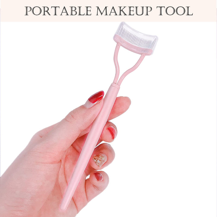 Eyelash Comb, Arc Designed Eyelash Separator Mascara Applicator Eyebrow Brush Metal Teeth Eye Lash Tool with Comb Cover,Baby Pink