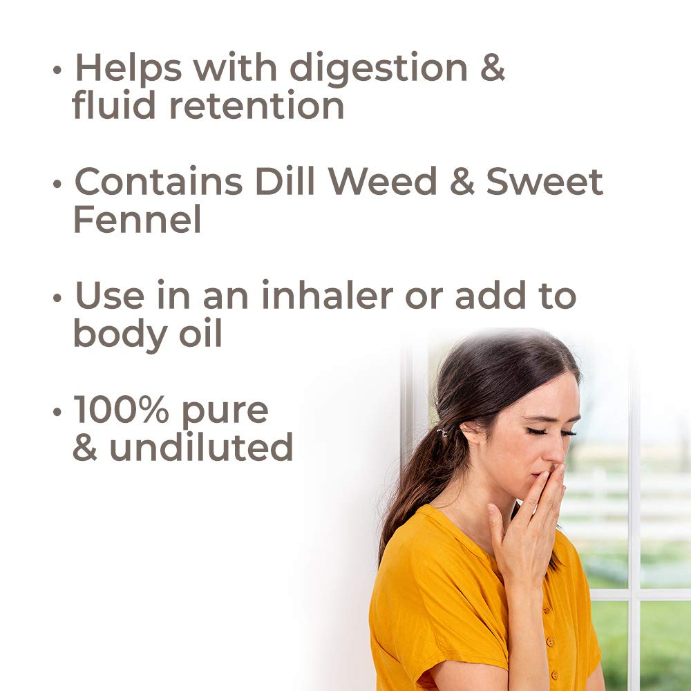 Tummy Aid Synergy Essential Oil Blend. 100% Pure, Undiluted, Therapeutic Grade. Blend of: Dill Weed and Sweet Fennel. 10 ml (1/3 oz).