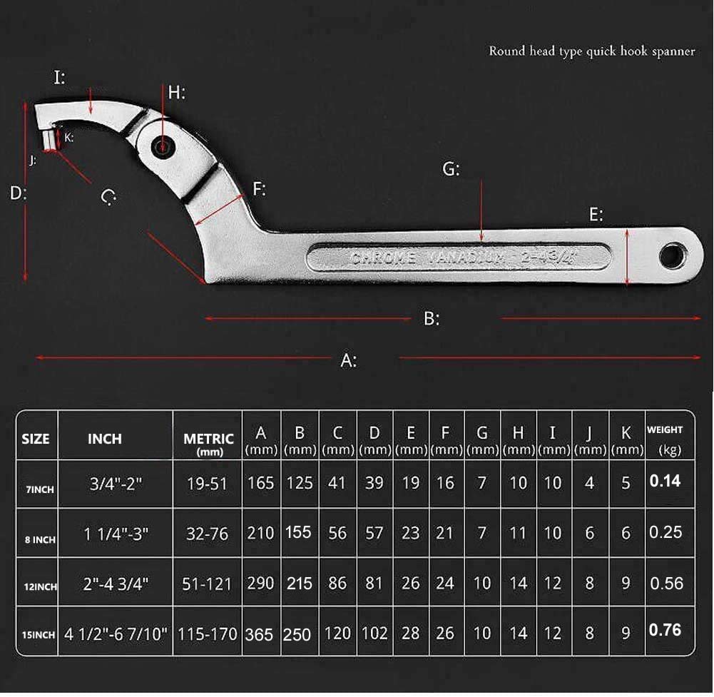 Chrome Vanadium Adjustable C Spanner Hook Wrench Tool - 4 1/2-6 11/16(115-170mm)