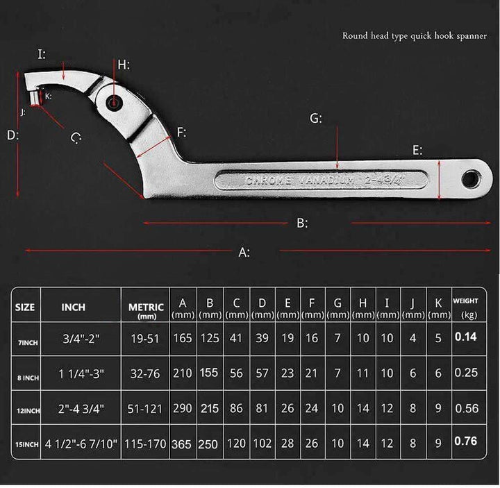 Chrome Vanadium Adjustable C Spanner Hook Wrench Tool - 4 1/2-6 11/16(115-170mm)