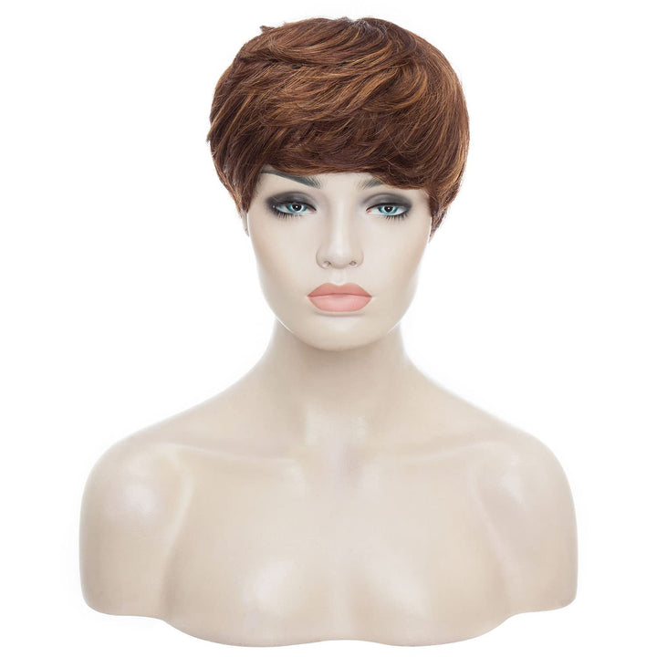 S-noilite Short Human Hair Wigs with Bangs Ombre Black to Burgundy Red Layered Wavy Short Pixie Cut Wig Dark Root 100% Human Hair Wig for Black Women Natural Daily Party