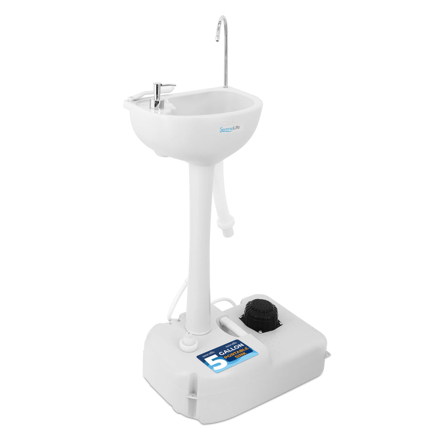 Portable Camping Sink w/Towel Holder & Soap Dispenser – 19L Fresh Water Capacity, Hand Wash Basin for Outdoor Events, Worksites, Camping – SLCASN18, Standard, White