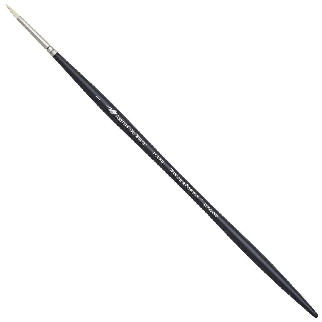 Winsor &amp; Newton Artists&#39; Oil Hog Paint Brush, Long Handle Size 1, Round