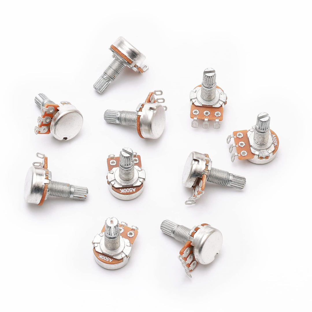 Guitar Potentiometer Audio Pots with Long Split Shaft A500K OHM Replacement for Electric Guitar Pack of 50