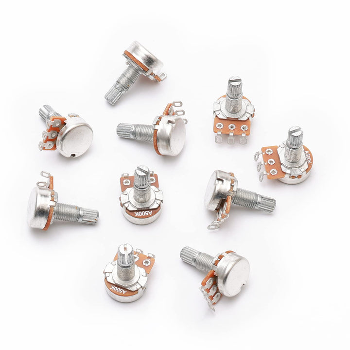 Guitar Potentiometer Audio Pots with Long Split Shaft A500K OHM Replacement for Electric Guitar Pack of 50