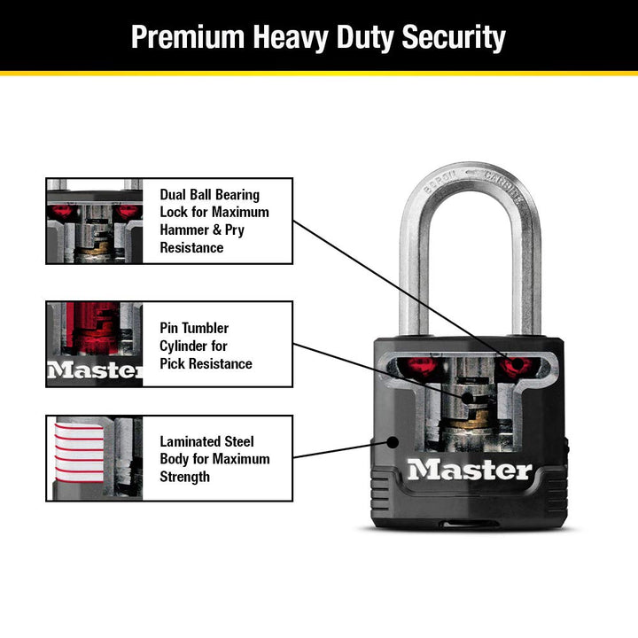 Magnum Heavy Duty Outdoor Padlock with Key, Weather Resistant Body and Cut Resistant Shackle make Lock Perfect for Fences, Gates, Sheds, M115XDLF