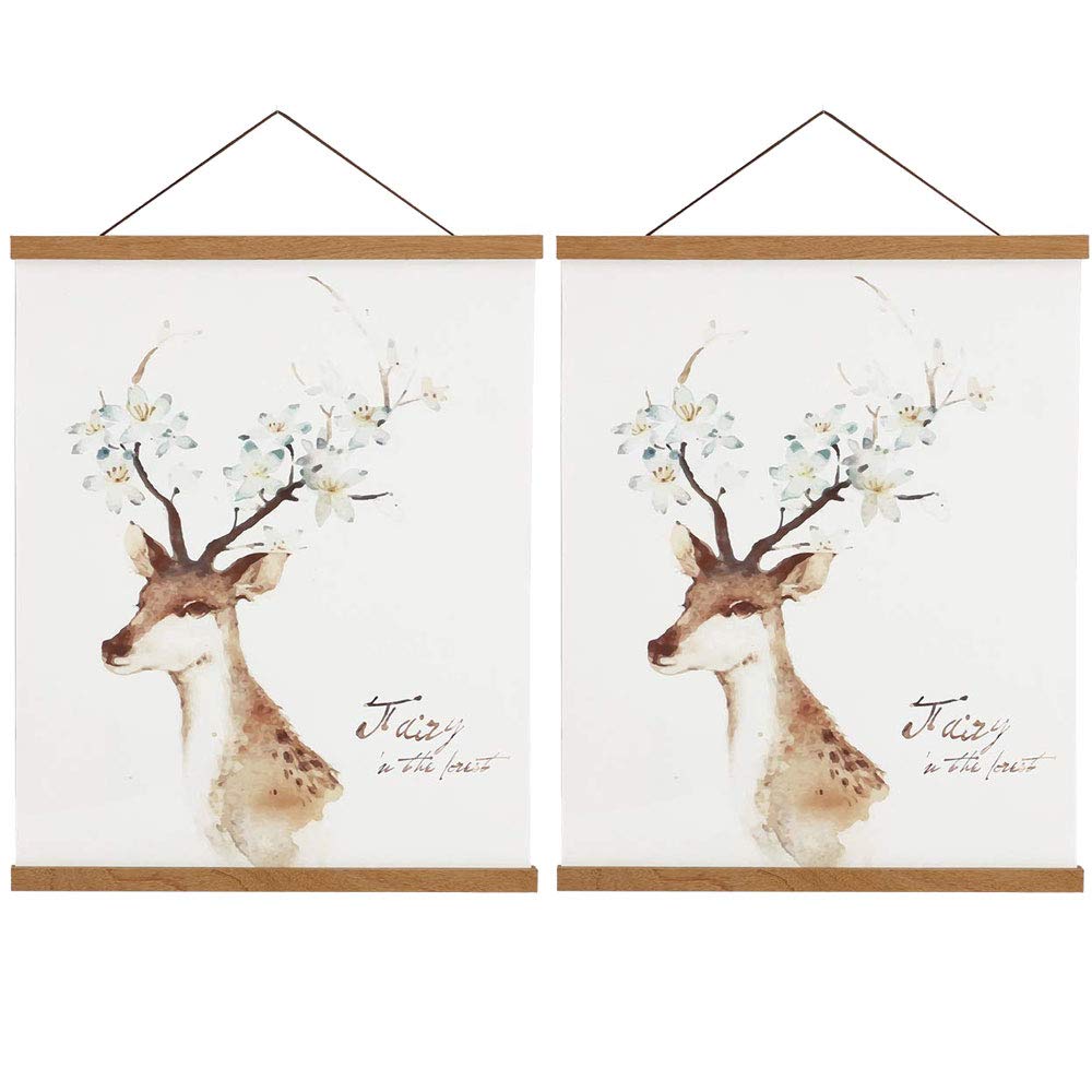 2 Pack Magnetic Poster Hanger Frame, 18x24 18x12 18x28 Light Wood Wooden Magnet Canvas Artwork Print Dowel Poster Hangers Frames Hanging Kit (Teak Wood, 18, 2 Packs)